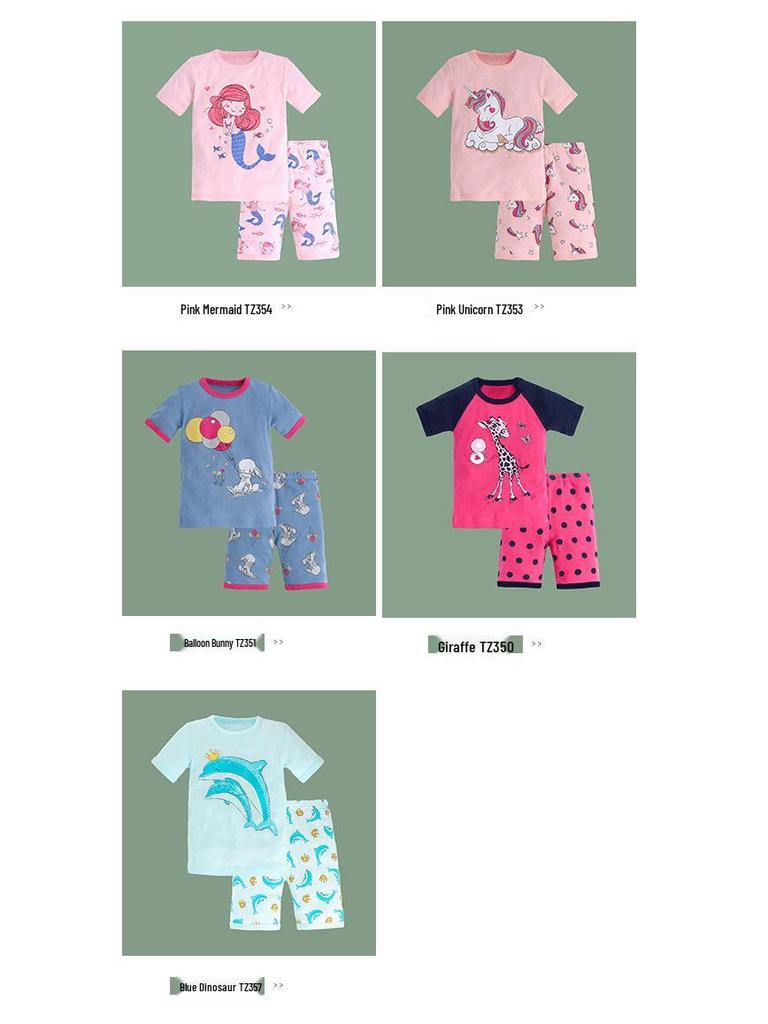 Girls' Pure Cotton Cartoon Pajamas - Spring/Summer 2025, Short Sleeve, European & American Style Baby Homewear.