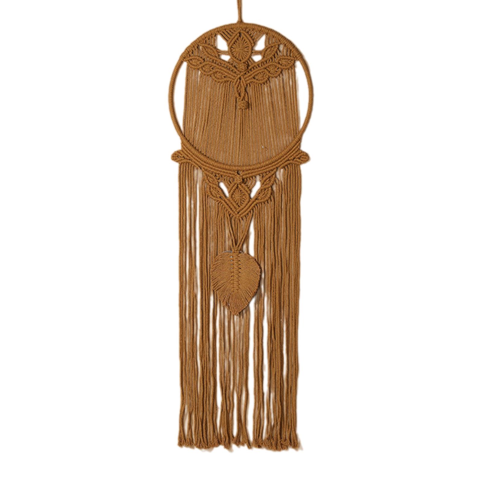 Boho Macrame Woven Wall Hanging, Leaf Tree Dream Catcher with Long Tassel Cotton Cord Handmade Dream Catcher