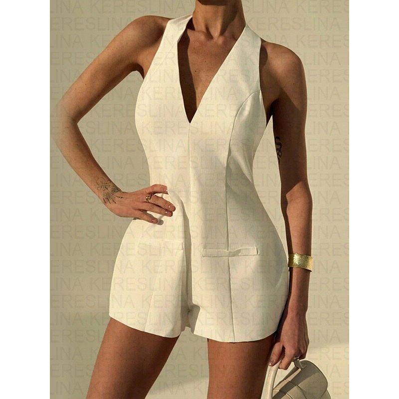 Womens Sexy Halter Short Dress Sexy Backless Halter Dress White S