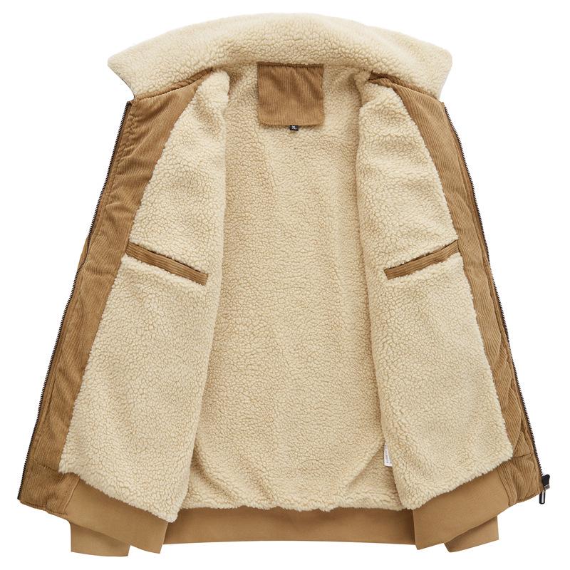 Men's Autumn/Winter 2025 Corduroy Lambswool Jacket - Thickened Warm Outerwear for Middle-Aged Men