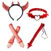Devil Costume Accessories Set for Halloween - Headband Choker Gloves Tail
