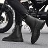 Black Men's Casual Leather Boots Fashion Winter Men Work Boot Mens Shoes Non-slip Designer High Top Ankle Boots Motorcycle Shoes