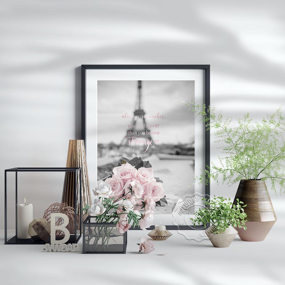 France Paris Pink Rose And Tower Landscape Art Poster, Paris City Art Print, Cityscape Wall Picture Retro Home Living Room Decor No Frame