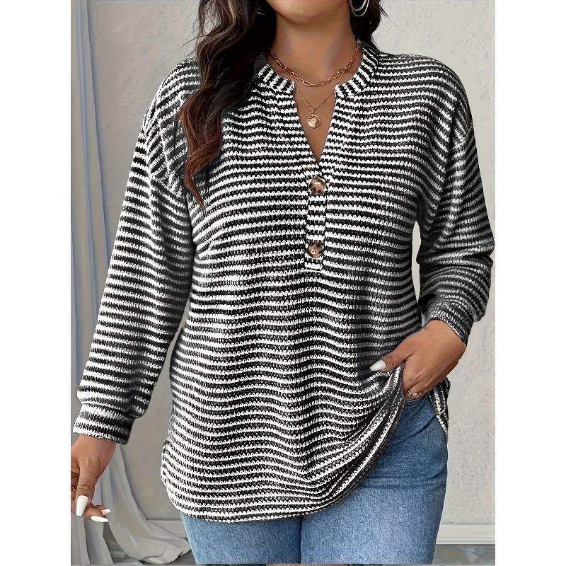 QICED Women's Fashion Casual Solid Color Print V-Neck  Long Sleeve Blouses & Shirts
