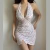 Sexy Low-cut Neck Halter Dress Women's Summer Fashion Small Fresh Floral Design Open-ended Hip-wrapped Short Skirt