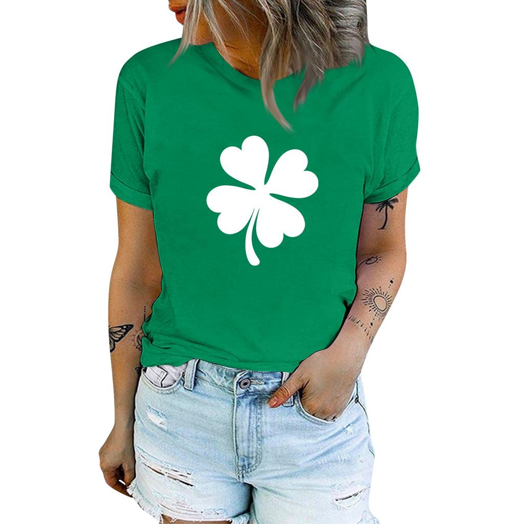 Women's Fashion Casual St. Patrick's Day Printed T-shirt Crewneck Pullover Short Sleeve Top