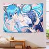 Cat-Ear Anime Tapestry, Cute Blue Twin-Tail Singer Polyester Wall Hanging, Anime-Style Bedroom Wall Decoration