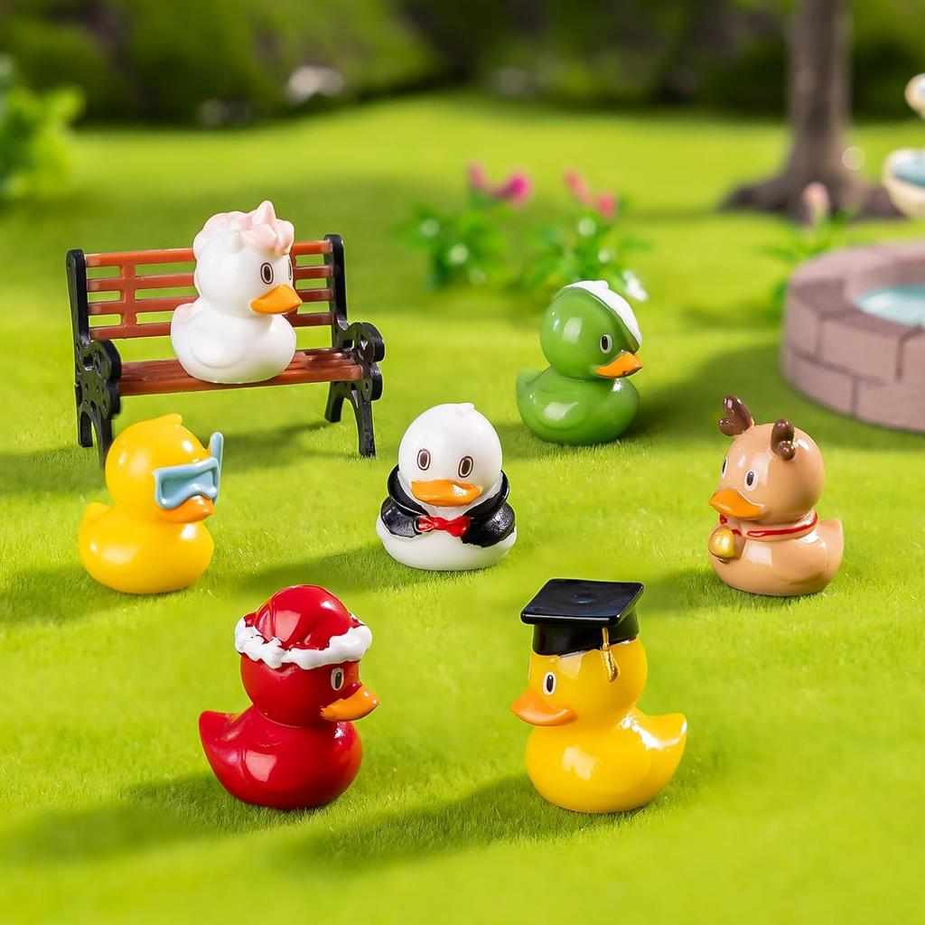 Nietoksyczne 8 Stylów Mini Figurki Kaczek Kolekcja Żywiczne Ozdoby Zestaw Do Ogrodu Bajkowego DIY Wystrój Mikrokrajobrazu