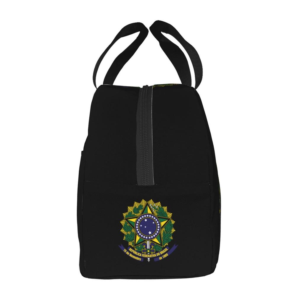 Brazilian Coat of Arms Print Lunch Bag for Girls Funny Lunch Box Fun Picnic Cooler Bag Portable Zipper Oxford Thermal Lunch Bags