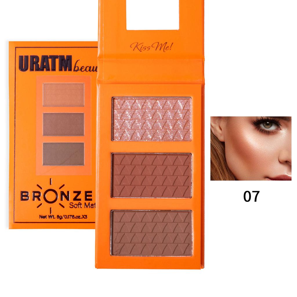 Tre färger Highlighter Rouge Palett Matt Pärlemorskimrande 3D Kontur Palett Framhävande Nässkugga Naturlig Naken Sminkpuder Kaka