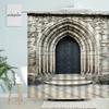 Morocco Arched Building Shower Curtain Gothic Retro Old Geometric Brick Wall Door Home Bathroom Waterproof Curtains Home Decor