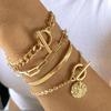 5pcs Set Hip Hop Punk Gold Color Snake Bone Chain Bead Chain OT Clasp Multi-layer Bracelets for Women Personality Jewelry Sets