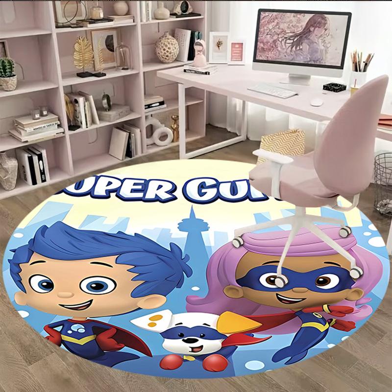 1pc Bubble Guppies Print Round Carpet Chair Round Carpet Suitable for Bedroom Living Room Home Decorative Carpet