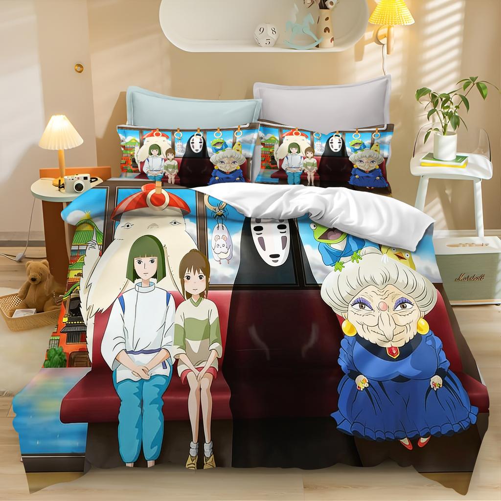 Set Biancheria da Letto La Città Incantata, Copripiumino Carino con Stampa Anime con Federe, Biancheria da Letto Morbida in Microfibra per Camera da Letto dei Bambini Decorazioni per la Casa