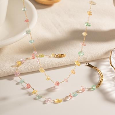 Summer Fashion Colorful Natural Stone Beaded Necklace Bracelet Set Elegant Light Luxury Jewelry Accessories