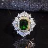 Super Flash Luxury Inlaid Emerald Imitation Emerald Open Ring, Two-Color Bright Diamond Engagement Ring