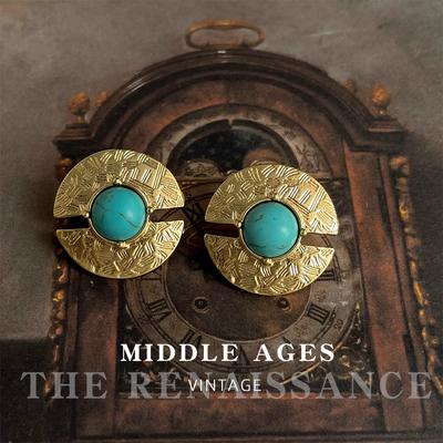 Heavy Industry Turquoise Earrings Retro Fashion Medium Antique Earrings Silver Needle Ear Jewelry