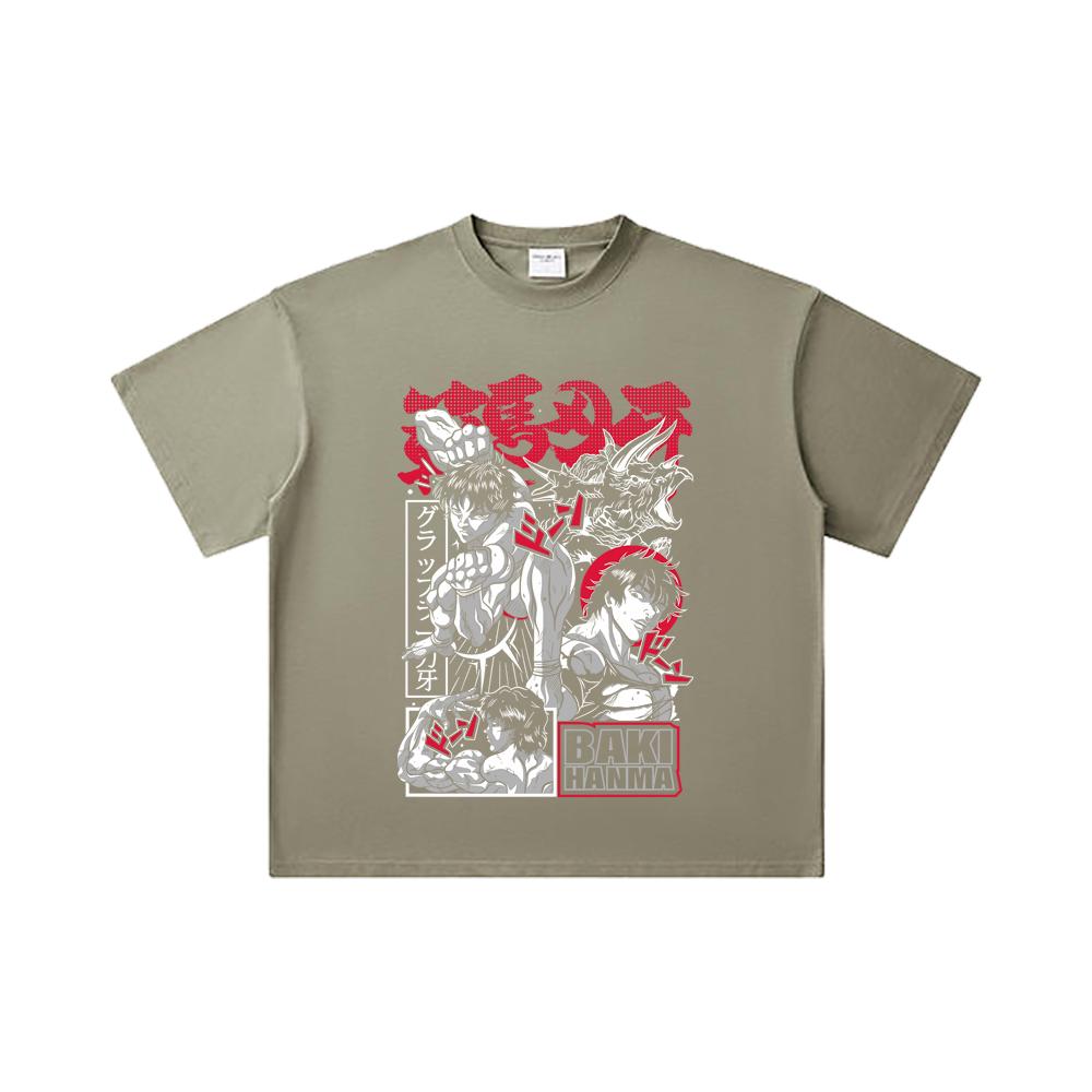 260 GSM Double Yarn 32 Count 100% Cotton Baki V3 Print Unisex Heavy Cotton T Shirt