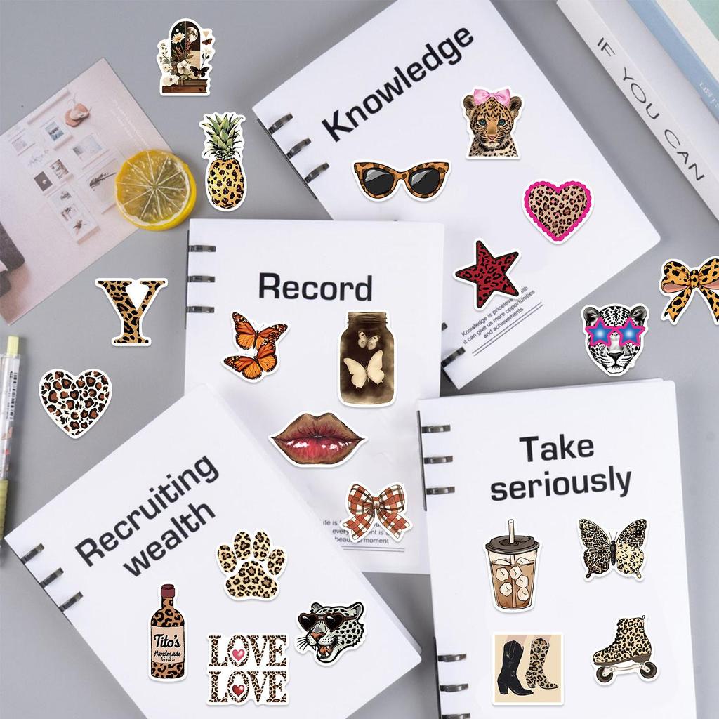 50pcs Leopard Love Stickers Set Retro Aesthetic Downtown Girls Stickers Cool Trendy Y2K Stickers for Laptop Skateboard