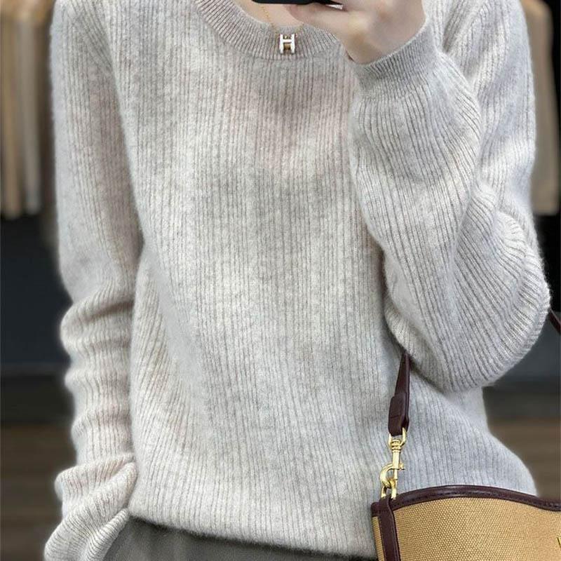 Genser for kvinner høst vinter fortykket varm strikket elastisk langermet oversized topper