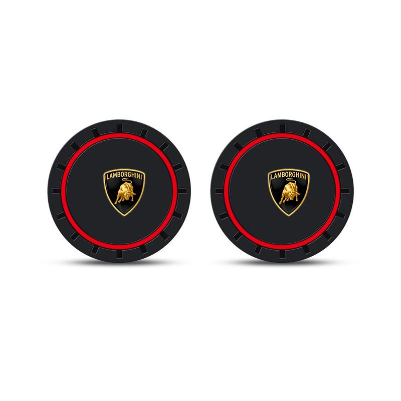 2PC Leather Interior Car Anti Slip Mat Coaster Car Water Cup Slot Accessory For Lamborghini Urus Huracan Aventador Premium