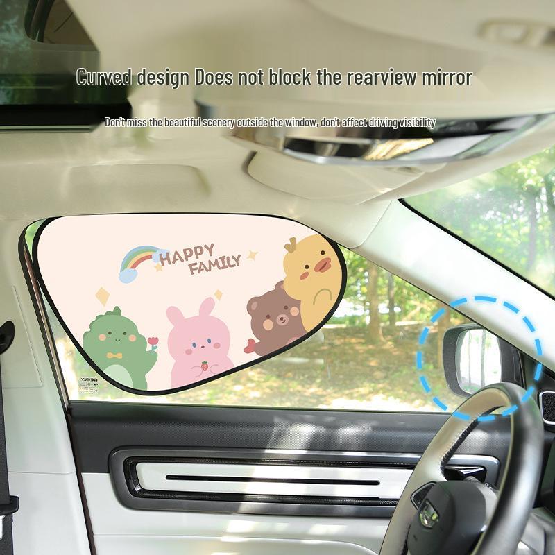 Cute Pet Cartoon Car Sun Shade: Universal Heat Insulation & Sun Protection for Front & Rear Windows with Electrostatic Adsorption.