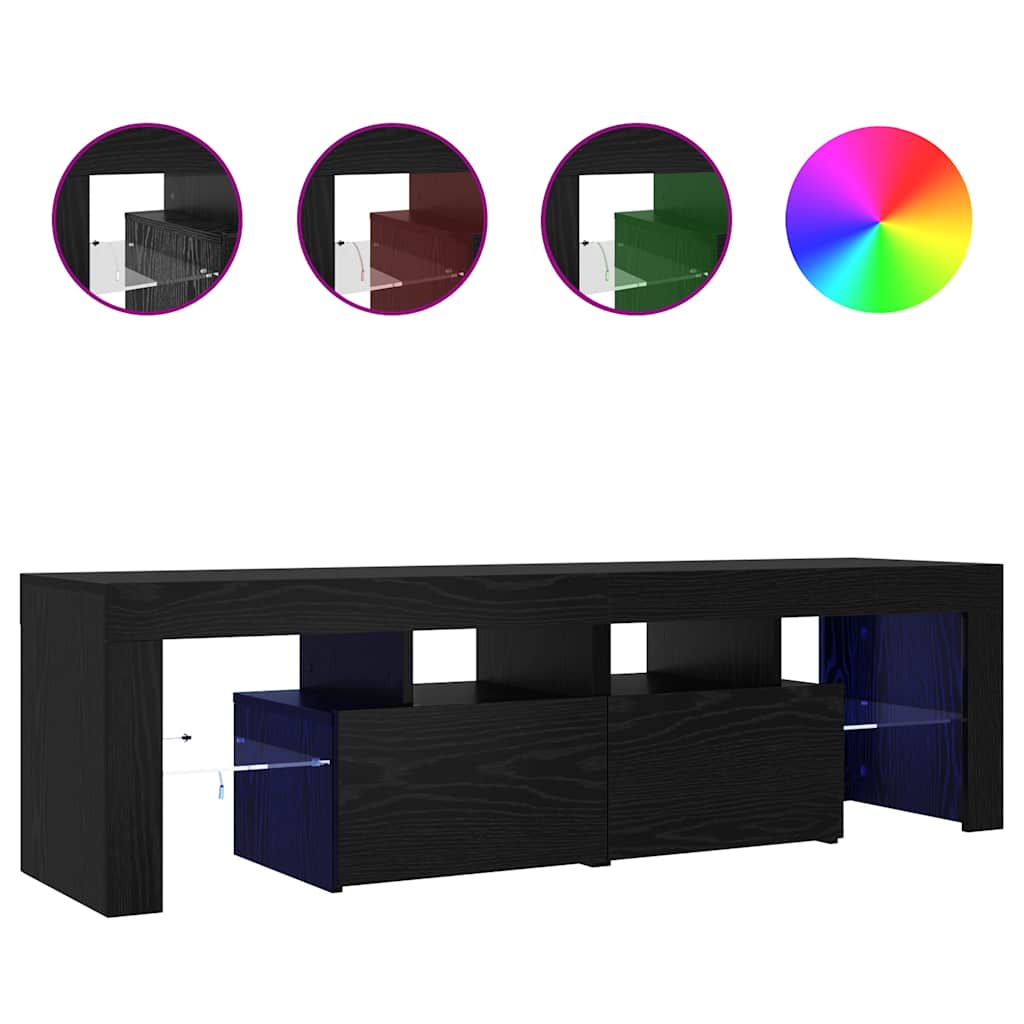 TV Cabinet with LED Lights Black Oak Effect 140 X 36.5 X 40 Cm