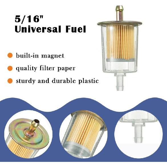 4 Pieces 5/16 Inch Universal Fuel Filter with 8 Pieces 14 Millimeter Hose Clamp Gas Inline Fuel Filter Replacement Part Suitable for