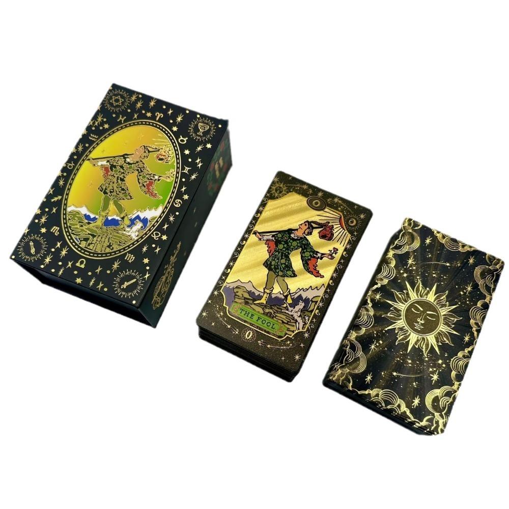 Black Gold Gilded Mystic Tarot Deck, Divination Tool with Luxury Finish 12*7cm 78 Pcs Waterproof Cards Based on Rider System