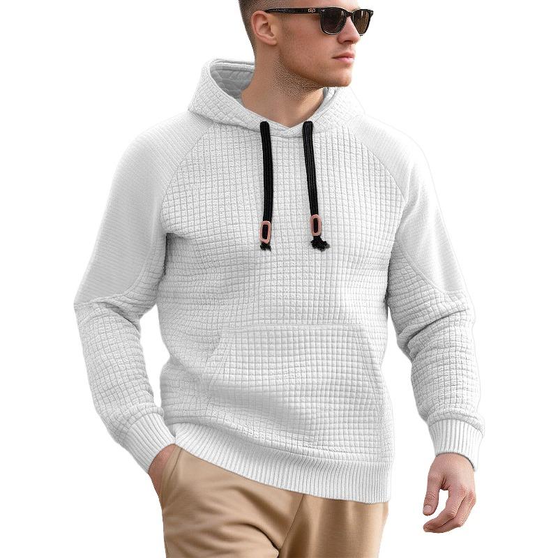 Autumn and winter men's jacquard small square long-sleeved hooded pullover loose sports and leisure sweater