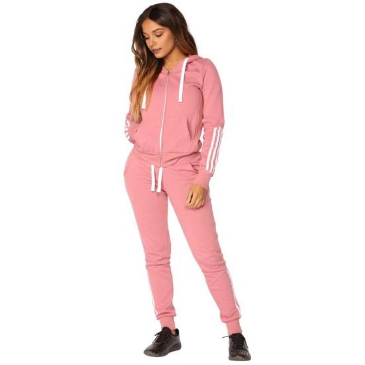 

Женский комплект из худи на молнии и брюк с высокой талией, 2 шт., однотонный спортивный костюм, длинный рукав, брюки с эластичной манжетой на щиколотке, осенне-зимний спортивный костюм M розовый