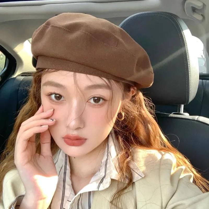 Ricygvm Solid Color Plain Color Beret Korean Girls Painter Artist Hat Trendy Fashionable Women Octagonal Cap Thin Cotton Beanies Bonnet Retro Berets