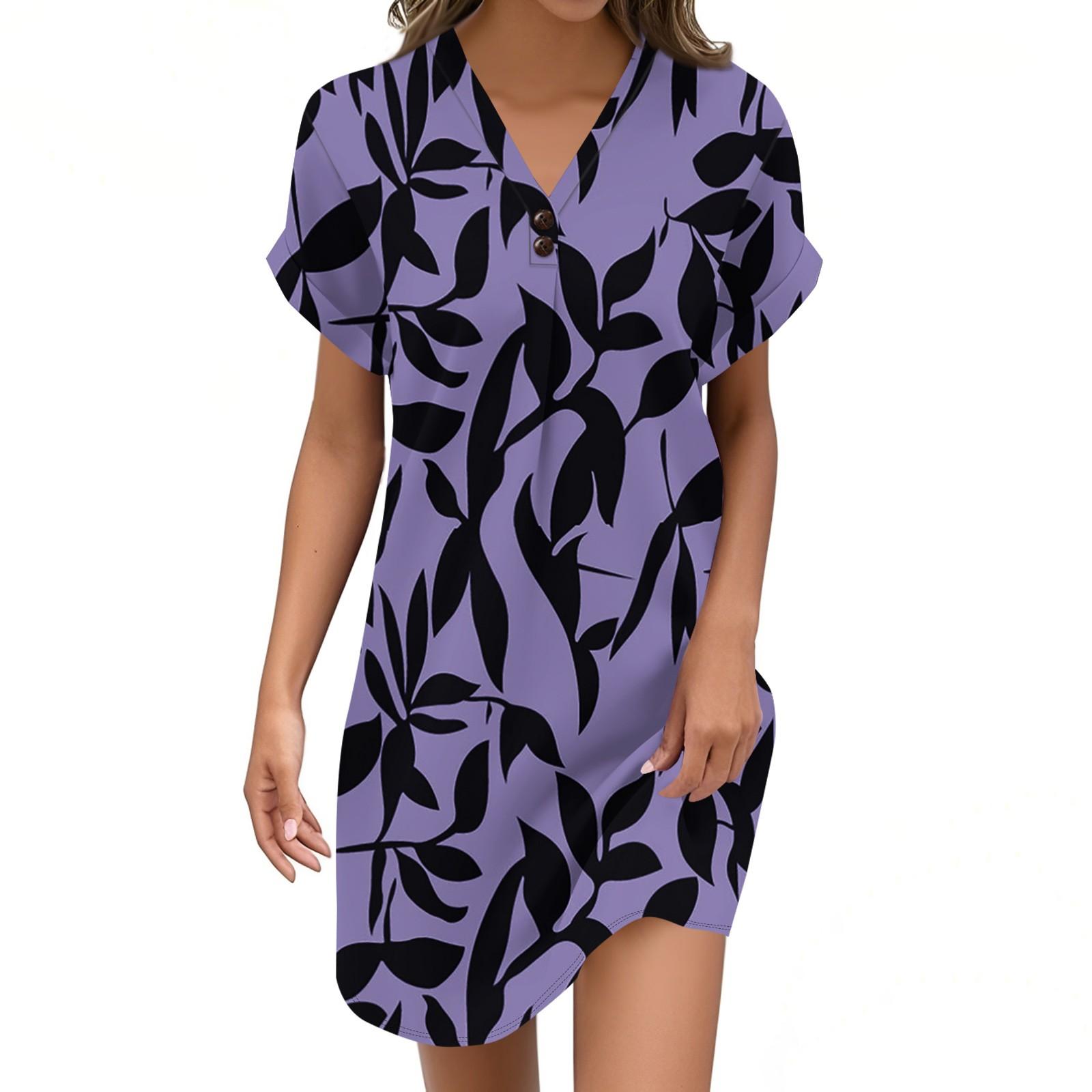 

Женский пуловер с V-образным вырезом и винтажным цветочным принтом, повседневное платье на пуговицах L фиолетовый