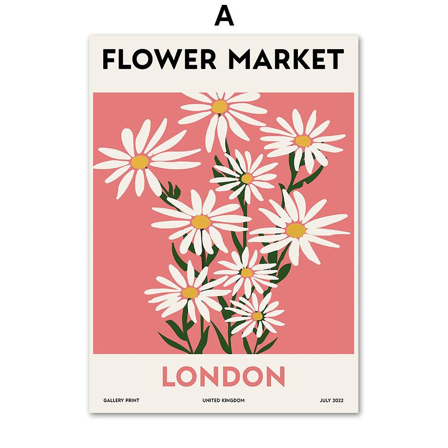 

Цветочный рынок Радуга Кот Ромашка ваза геометрические постеры и принты настенная живопись на холсте для гостиной декоративные картины A4 21X30cm No Framed