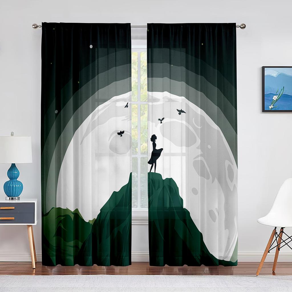 Purple Mountains Abstract Minimalist Landscape Sheer Voile Curtains for Living Room Curtains for Bedroom Chiffon Tulle Curtain