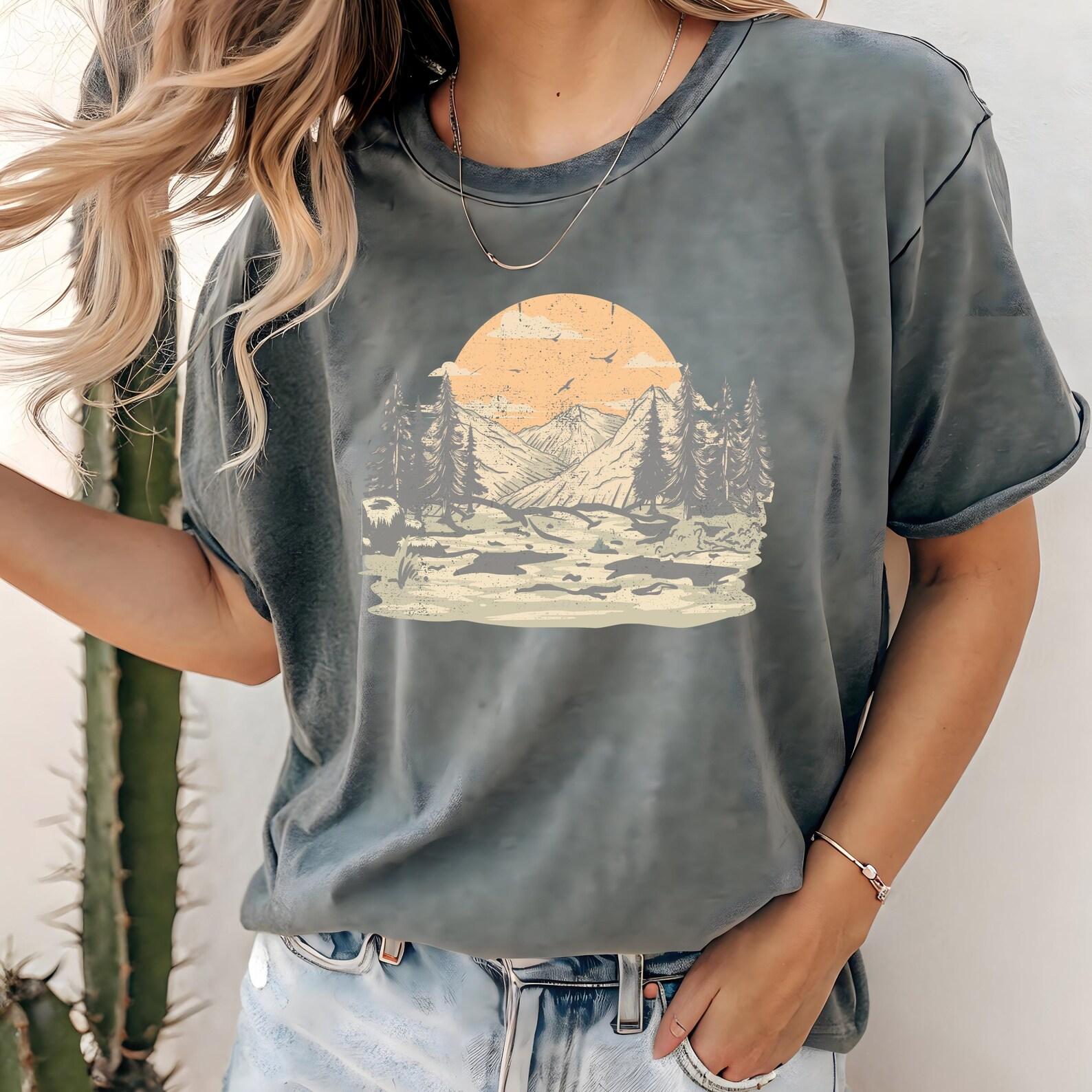 Vintage Mountain Range T-Shirt, Retro Nature Tee, Camping Shirt XL