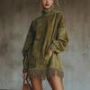 High Neck Loose Pocket Tassel Long Sleeve Suede Dress, 2026 Edition