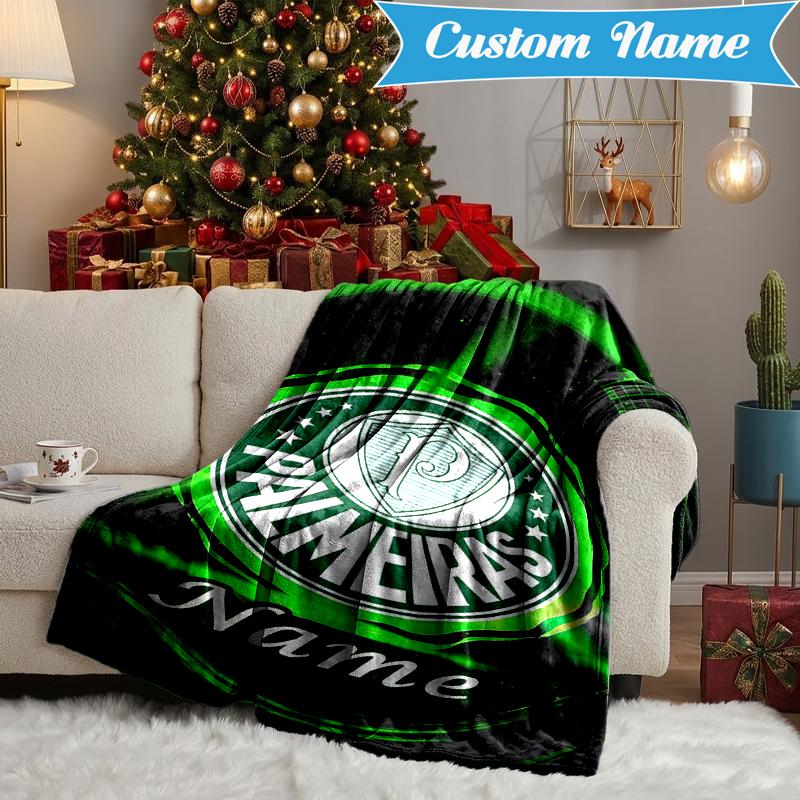 Custom Name Green Palm Tree Emblem Blanket Lightweight Ideal Bedding Blanket Perfect for Travel, Camping, Living Rooms, Sofas, Christmas gift