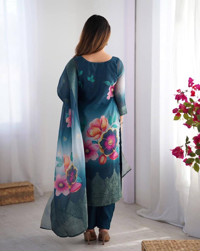 Women Party Wear Designer Kurta Pant Dupatta Set Indian Bollywood Top Tunic Kurti