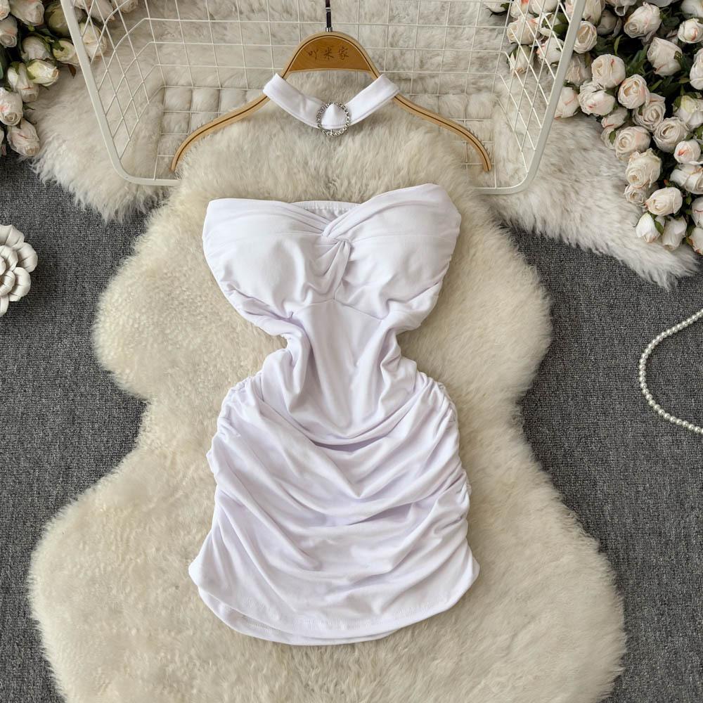 Women's Sexy Twisty Strapless Dress Spicy Girl's Ingenious Pleated Slimming and Body-hugging Dress