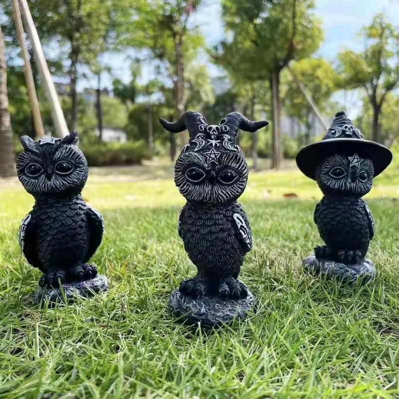 Halloween Ornaments Magic Owl Resin Crafts Independent Standing Animal Sculpture Window Home Desktop Decorations