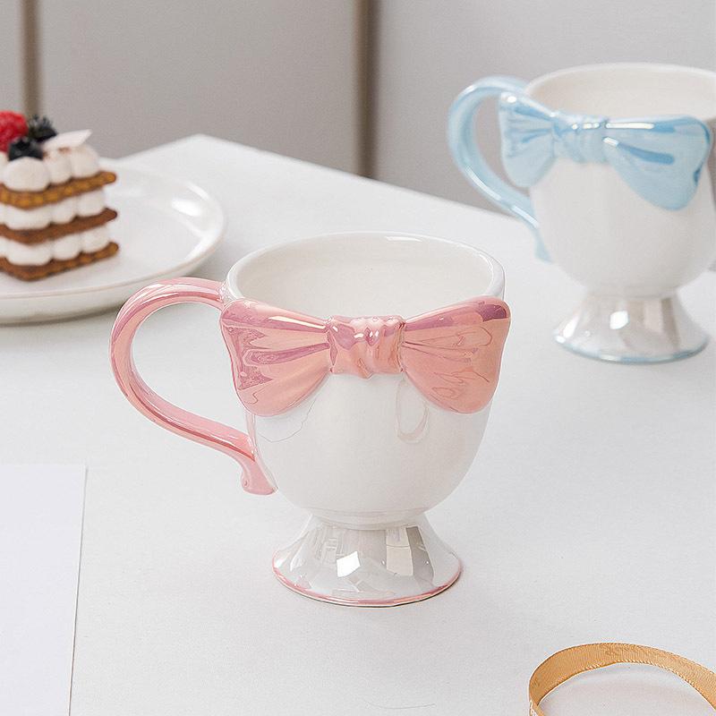 Japanische Schleife Keramik Eisbecher Mädchenherz hoher Fuß Dessertbecher hochwertiges Design Nischengeschenktasse