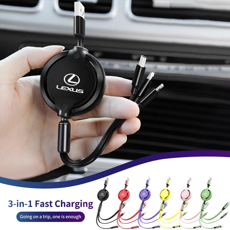 CKU5 Car 3-in-1 Charger Data Cable Type C USB Interface Charging Line Interior For Lexus CT ES GS NX IS250 CT200h IS300h ES300h RX400