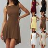2025 Slim Fit One-Shoulder Sleeveless Dress – Solid Color, Waist-Cinched, Slimming Design