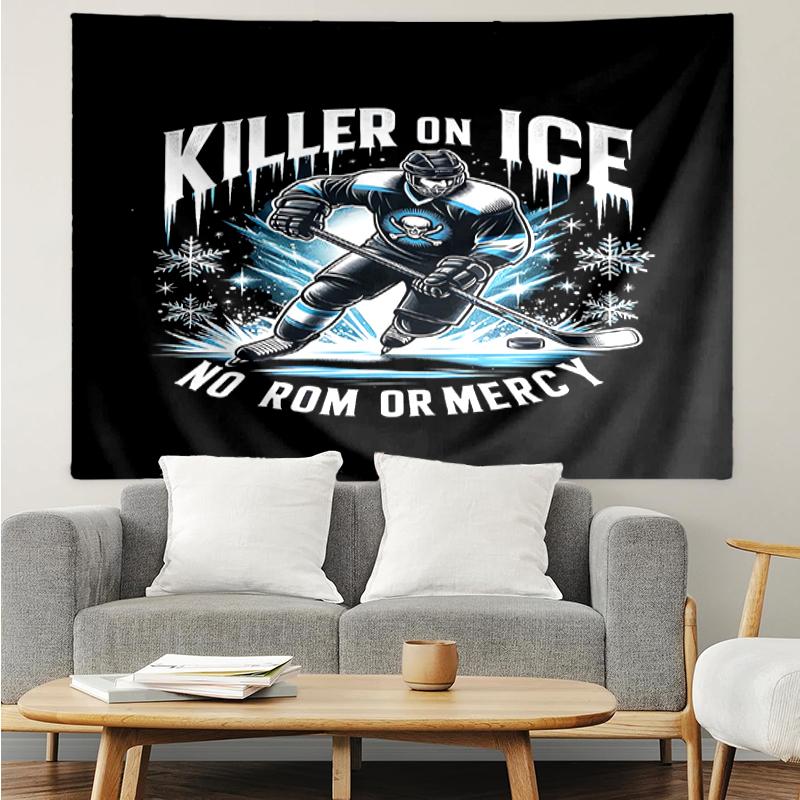 ice-hockey Print Tapestry, Backdrop, Easy Setup, Ideal for Bedroom, Office & Living Room, with Aesthetic Wall Hanging Decor.