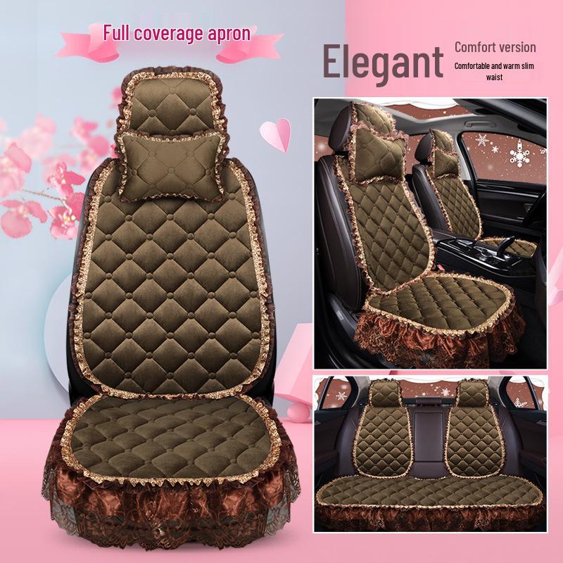 Uniwersalna antypoślizgowa pluszowa poduszka na fotel samochodowy z koronkowym wykończeniem na jesień i zimę