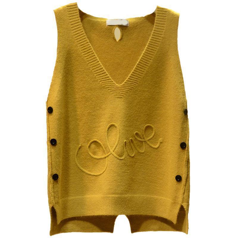 Frauen Kurze Taste Gestrickte Weste Lose Outfit V-ausschnitt Pullover Tops Pullover Outwear