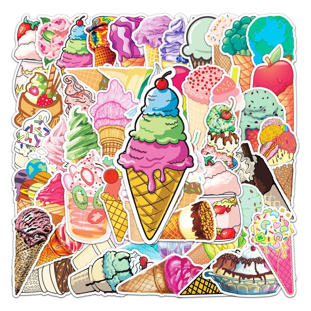 50-Pack Personalized Ice Cream & Cartoon DIY Stickers for Laptop, Suitcase, Car
