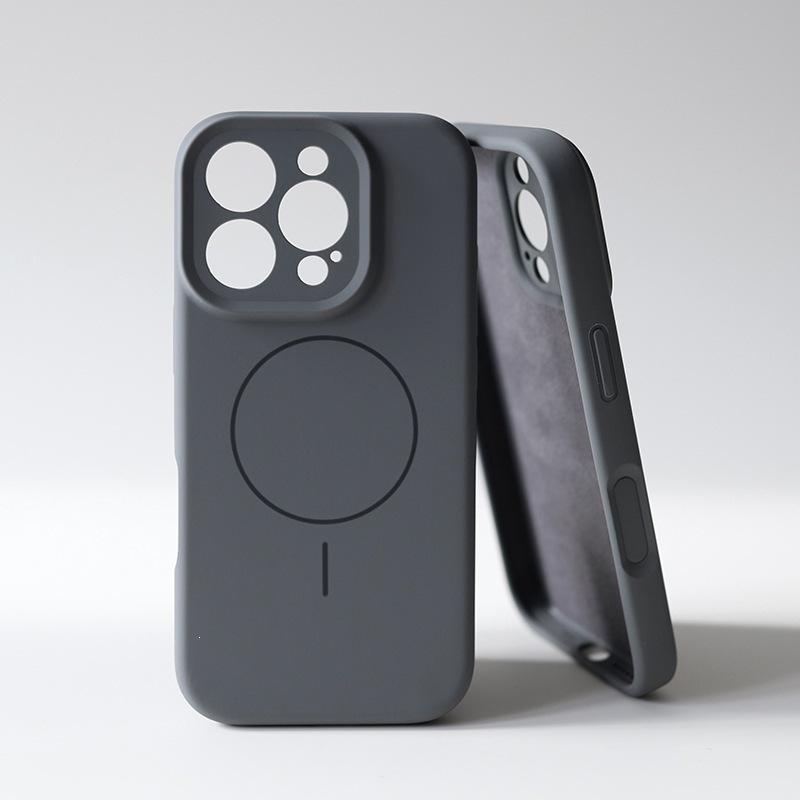 Magnetische Flüssigsilikonhülle mit integriertem Kameraknopf für iPhone 17 Pro Max.
