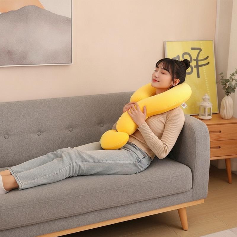 Weiches Plüsch-Nackenkissen in langer Fragezeichenform Ergonomisches Design Bequeme Nackenstütze für Reisen Büro Nickerchen Lange Fahrten